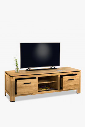 Lange Eichen-TV-Kommode mit schwarzen Griffen, naturholz